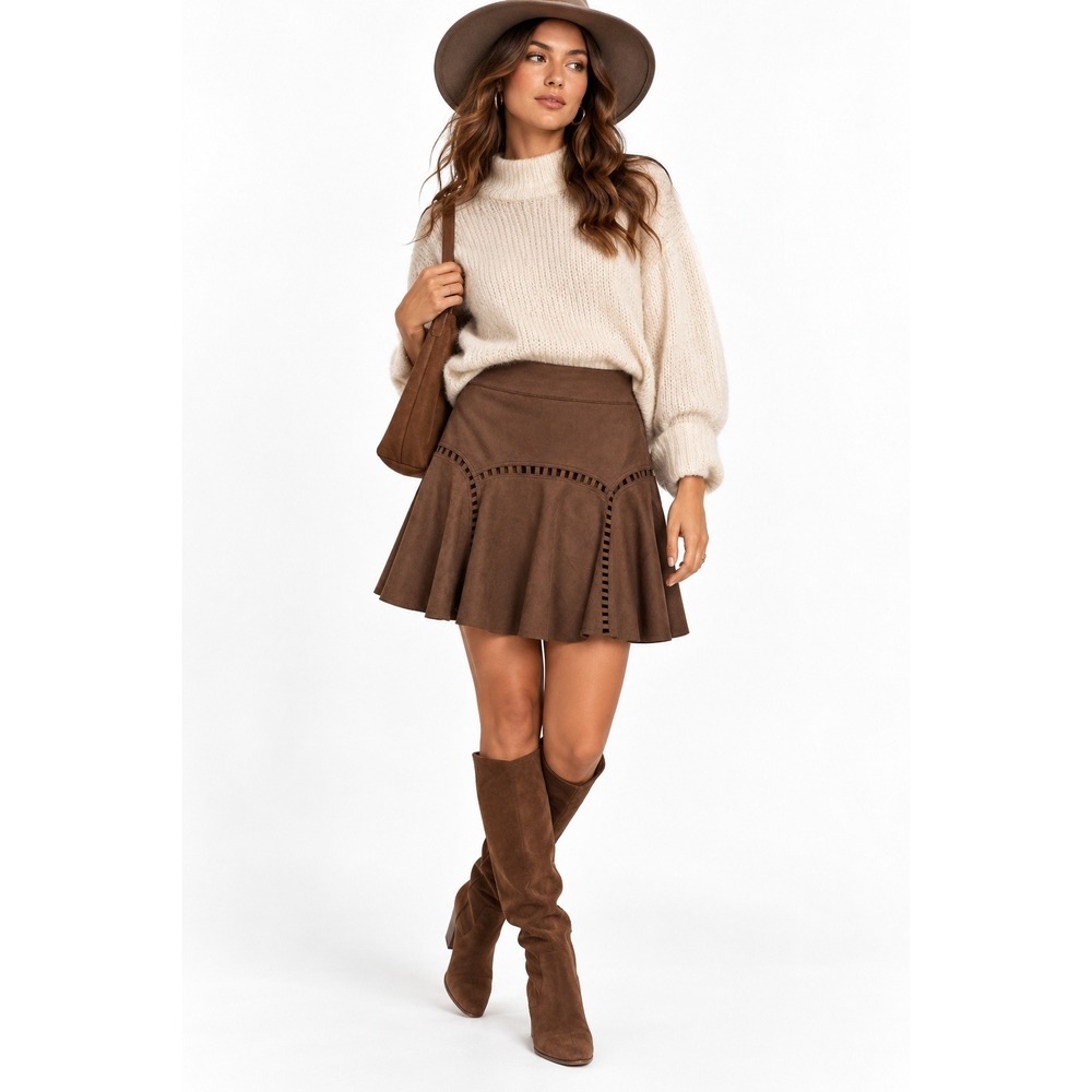Skies are Blue Mina Suede Mini Skirt Women Size S Brown‎ NWT